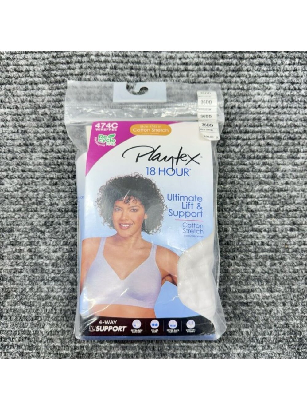 Playtex Bra 36DD White 18 Hour Ultimate Lift & Support Cotton Wireless 474C NEW